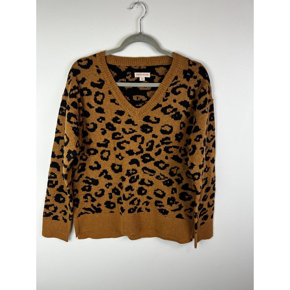 Womens Pullover Sweater Long-Sleeve Leopard Print - Knox Rose Small